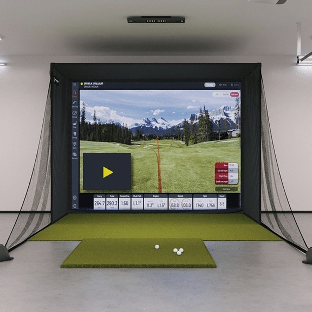 A complete golf simulator indoor setup