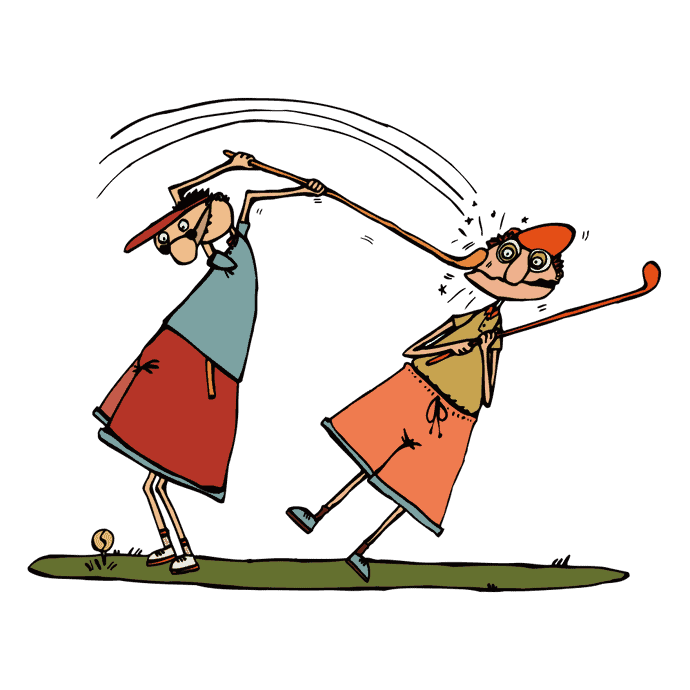 Golfer hits man cartoon