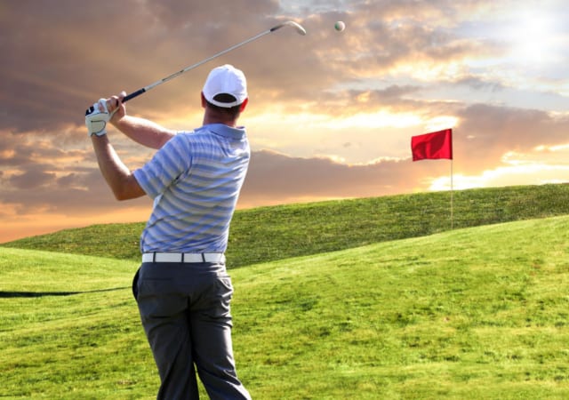golfer launching an angle to shoot ball
