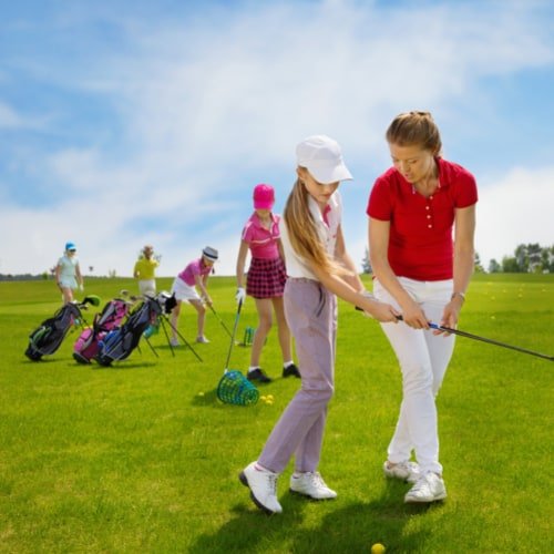 practicing golf